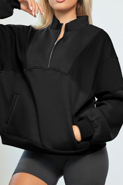 Half Zip Drop Shoulder Long Sleeve Sweatshirt