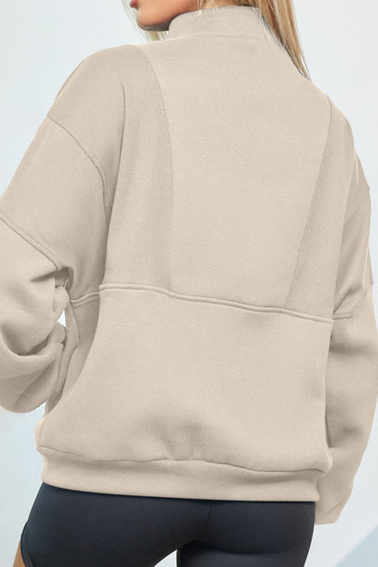 Half Zip Drop Shoulder Long Sleeve Sweatshirt