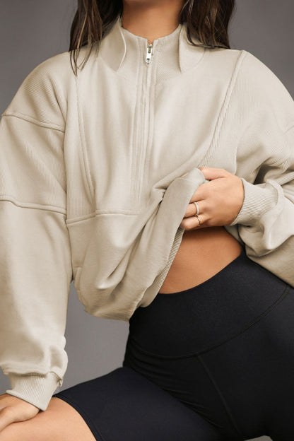 Half Zip Drop Shoulder Long Sleeve Sweatshirt